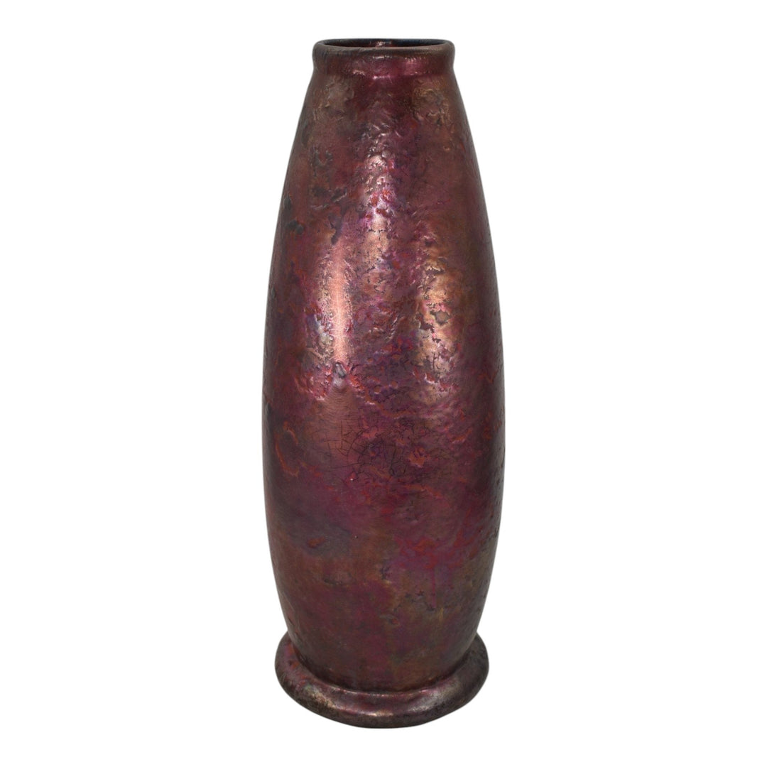 Weller Bronze Ware 1910s Vintage Art Pottery Metallic Red Purple Ceramic Vase