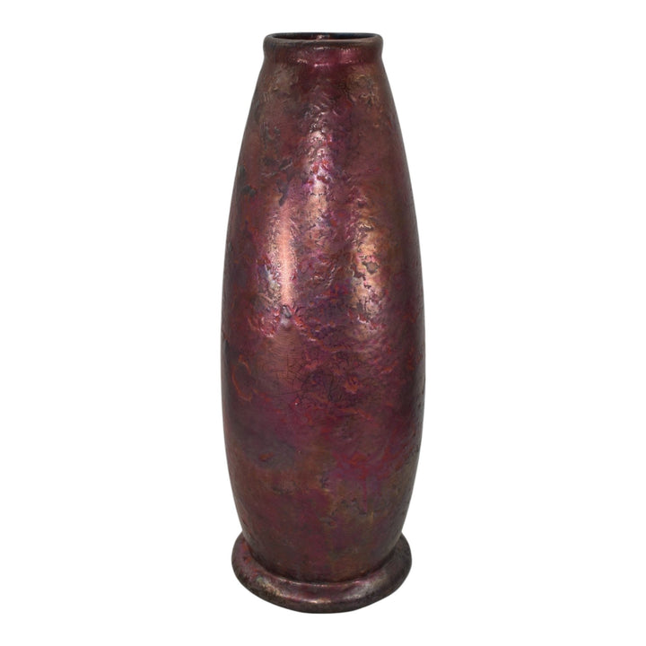 Weller Bronze Ware 1910s Vintage Art Pottery Metallic Red Purple Ceramic Vase