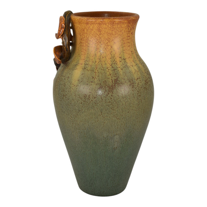 Ephraim Faience 2011 Hand Made Pottery Green Trailing Orchid Ceramic Vase E01