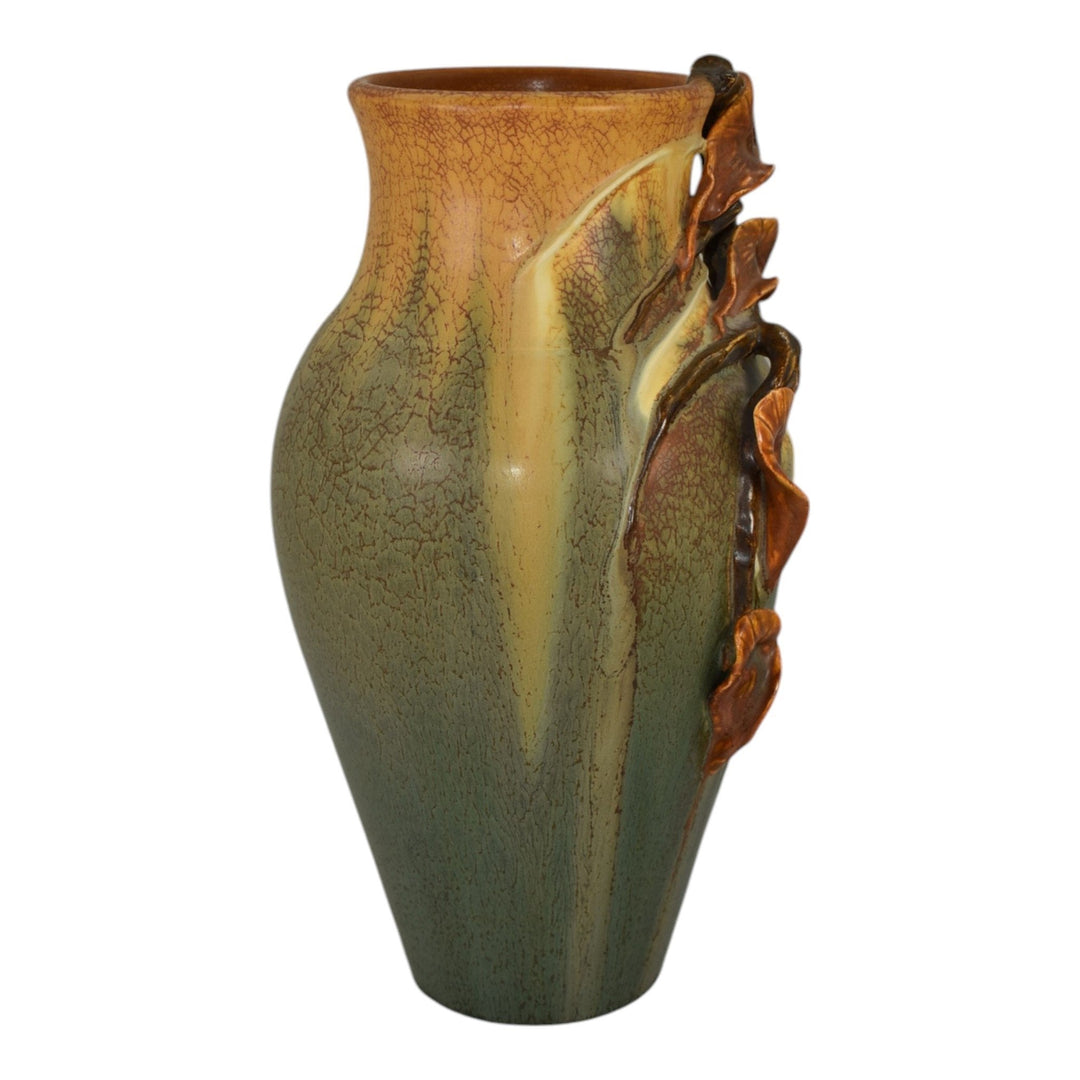 Ephraim Faience 2011 Hand Made Pottery Green Trailing Orchid Ceramic Vase E01