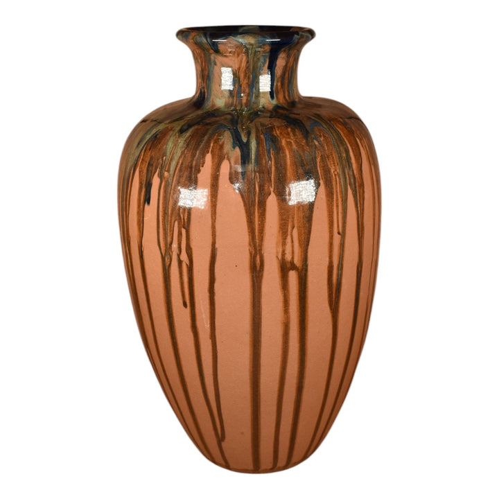 Peters and Reed Shadow Ware 1920s Arts And Crafts Pottery Brown Ceramic Vase 786