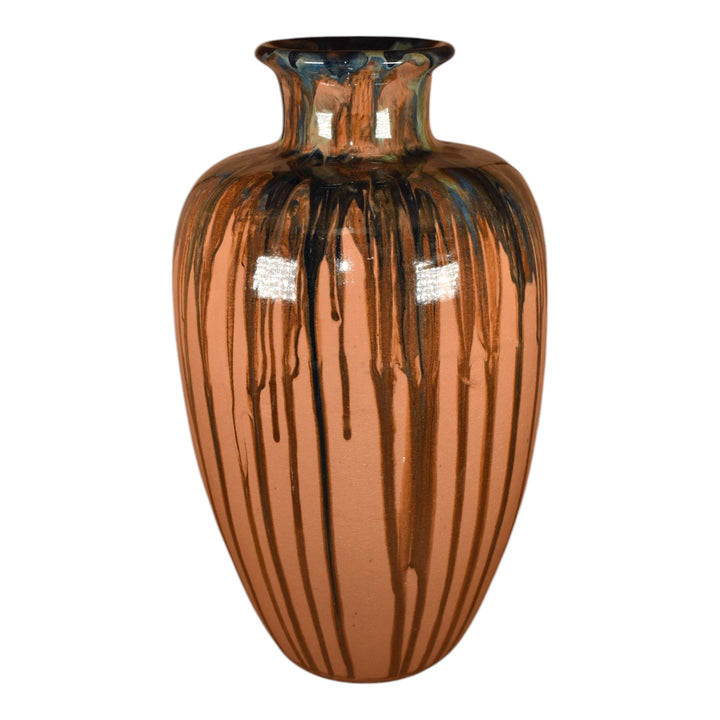 Peters and Reed Shadow Ware 1920s Arts And Crafts Pottery Brown Ceramic Vase 786 - Just Art Pottery