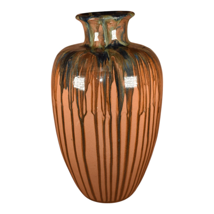 Peters and Reed Shadow Ware 1920s Arts And Crafts Pottery Brown Ceramic Vase 786 - Just Art Pottery