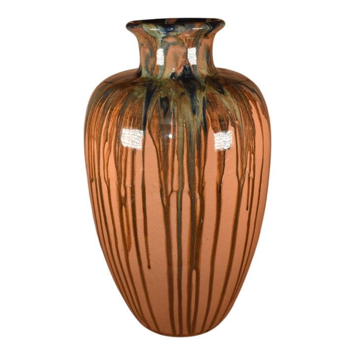Peters and Reed Shadow Ware 1920s Arts And Crafts Pottery Brown Ceramic Vase 786 - Just Art Pottery