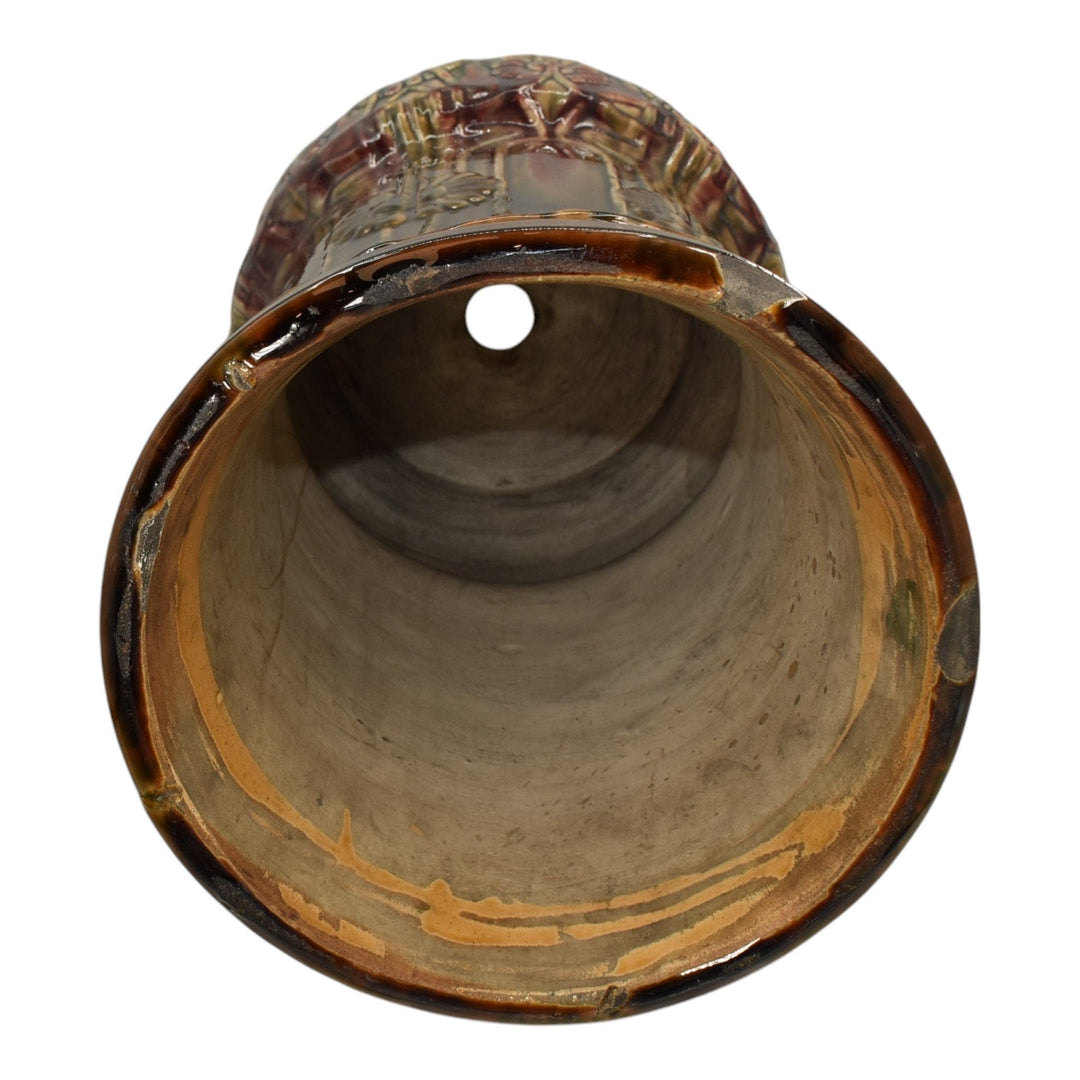 Brush McCoy 1900s Blended Majolica Pottery Brown Red Ceramic Jardiniere Pedestal - Just Art Pottery