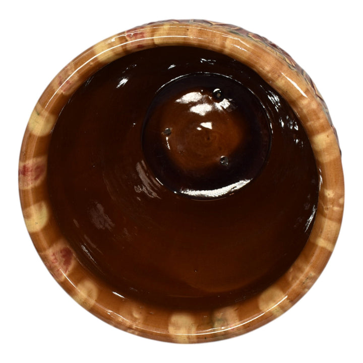 Brush McCoy 1900s Blended Majolica Pottery Brown Red Ceramic Jardiniere Pedestal - Just Art Pottery