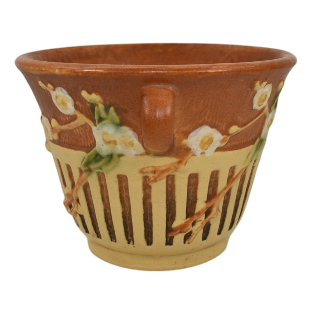 Roseville Cherry Blossom Brown 1933 Vintage Art Pottery Jardiniere Planter 239-5