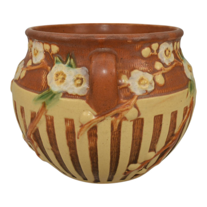 Roseville Cherry Blossom Brown 1933 Art Pottery Ceramic Jardiniere Planter 627-5 - Just Art Pottery