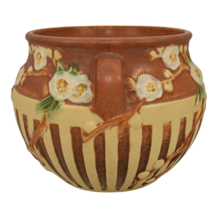 Roseville Cherry Blossom Brown 1933 Art Pottery Ceramic Jardiniere Planter 627-5 - Just Art Pottery