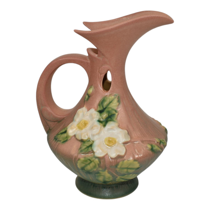 Roseville White Rose Pink 1940 Vintage Art Deco Pottery Ceramic Ewer 981-6