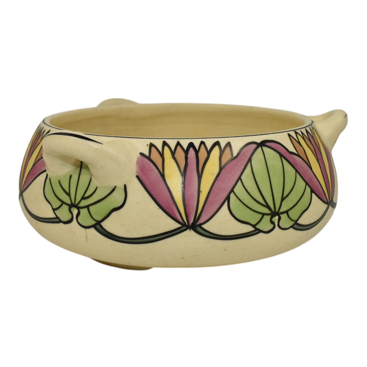Roseville Persian Creamware 1916 Vintage Pottery Floral Handled Ceramic Bowl 316 - Just Art Pottery