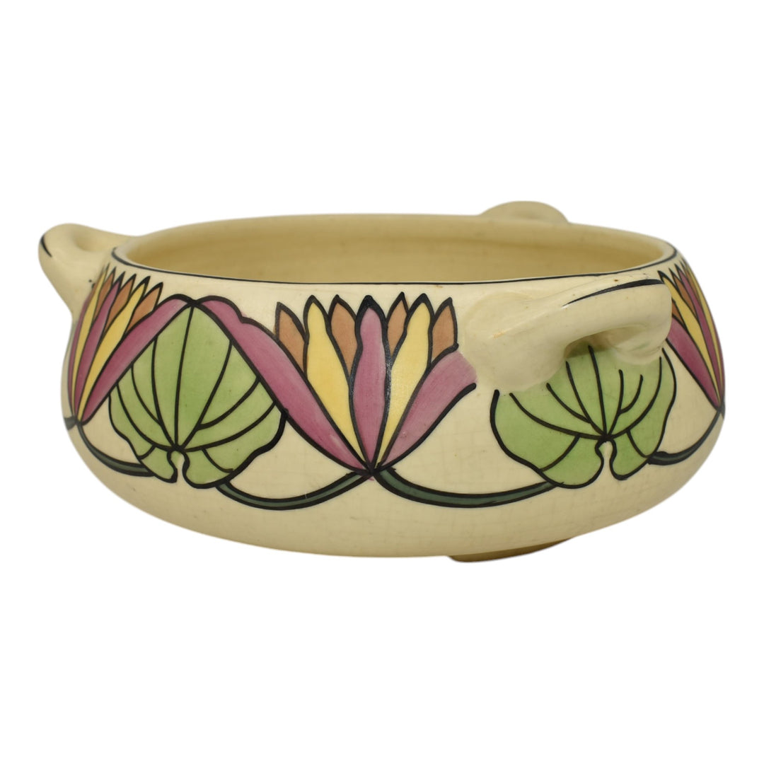Roseville Persian Creamware 1916 Vintage Pottery Floral Handled Ceramic Bowl 316 - Just Art Pottery
