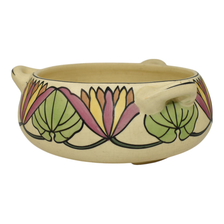 Roseville Persian Creamware 1916 Vintage Pottery Floral Handled Ceramic Bowl 316 - Just Art Pottery