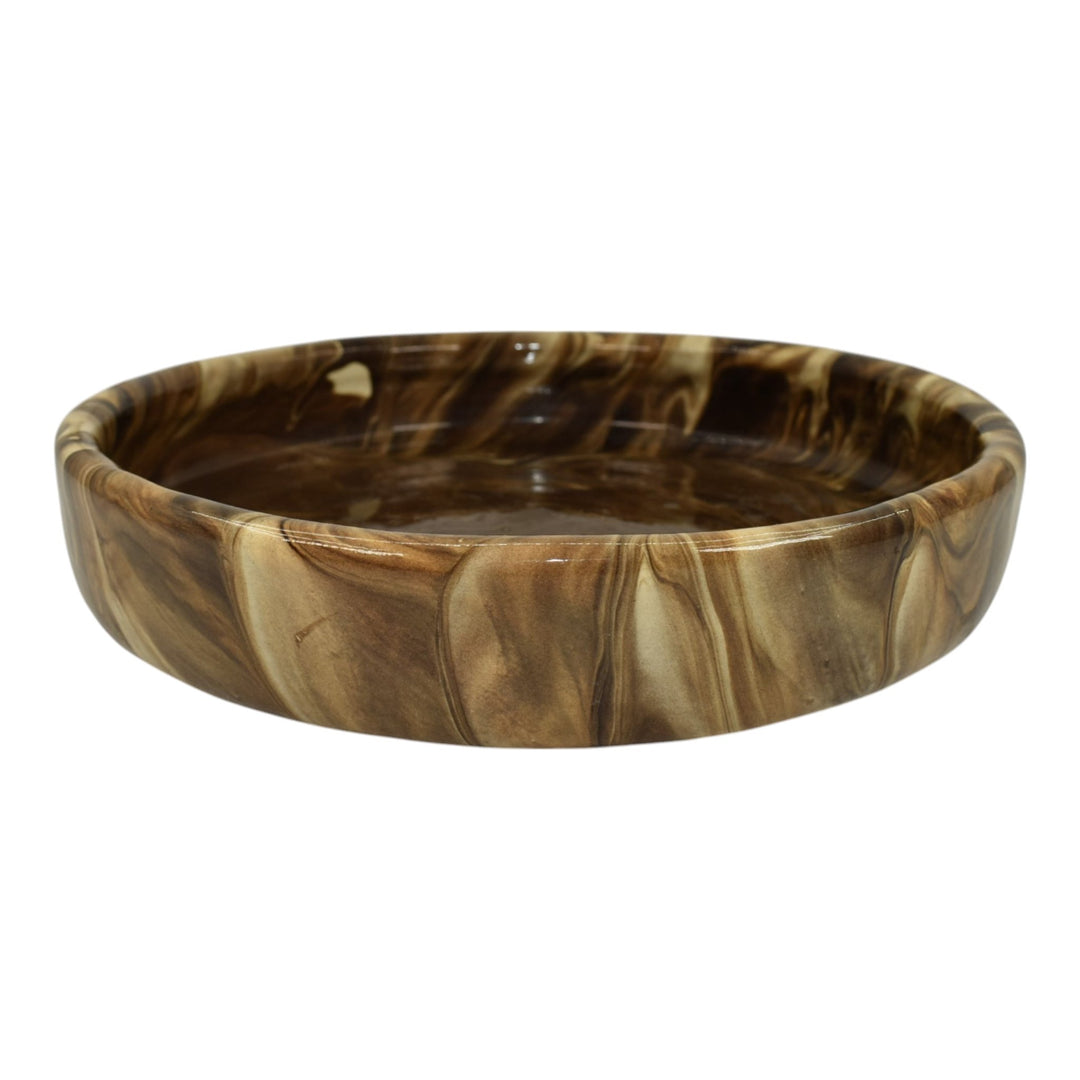 Weller Marbleized 1914 Art Deco Pottery Large Brown Swirl Ceramic Bowl - Just Art Pottery