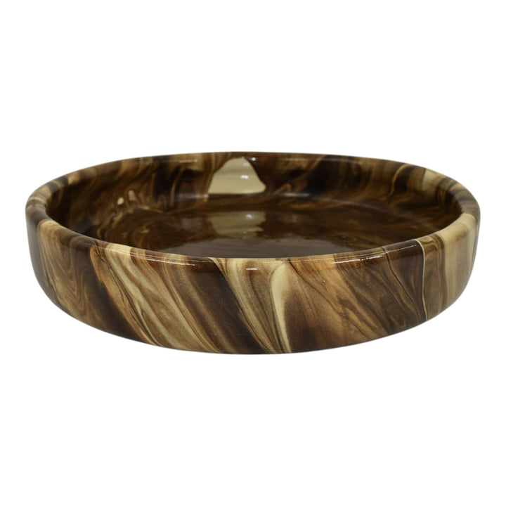 Weller Marbleized 1914 Art Deco Pottery Large Brown Swirl Ceramic Bowl - Just Art Pottery