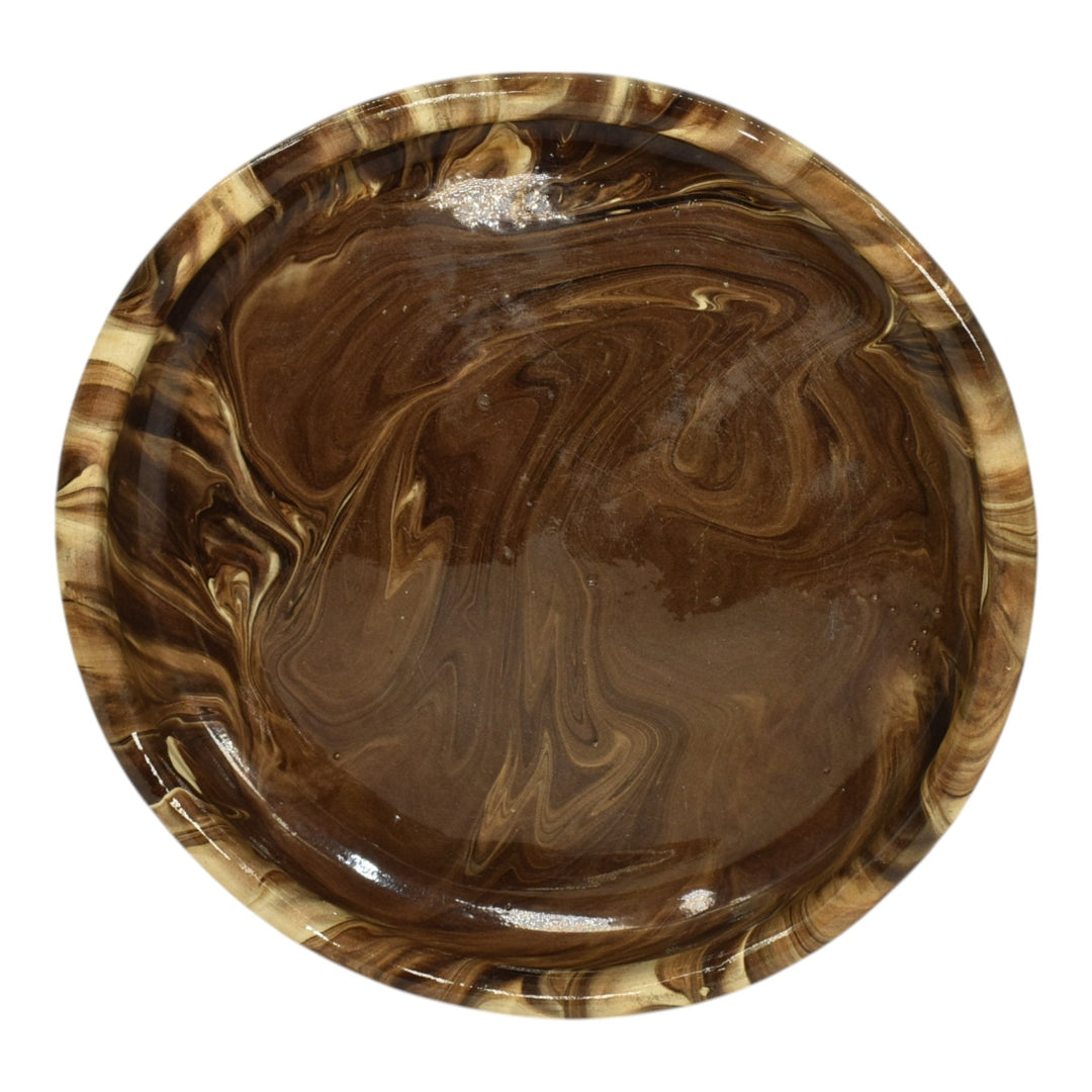 Weller Marbleized 1914 Art Deco Pottery Large Brown Swirl Ceramic Bowl