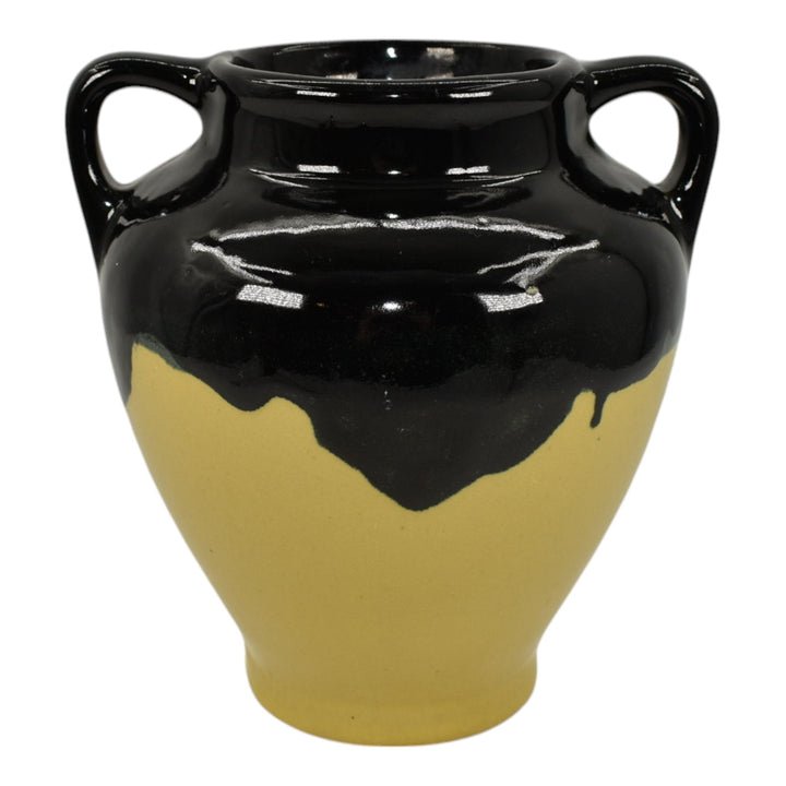 Zanesville Stoneware Ebenello 1920s Vintage Art Pottery Black Yellow Vase 791