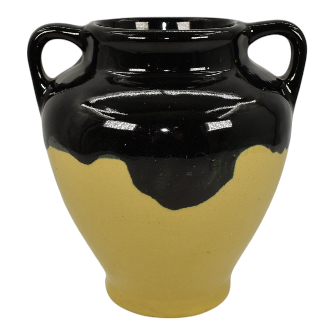 Zanesville Stoneware Ebenello 1920s Vintage Art Pottery Black Yellow Vase 791