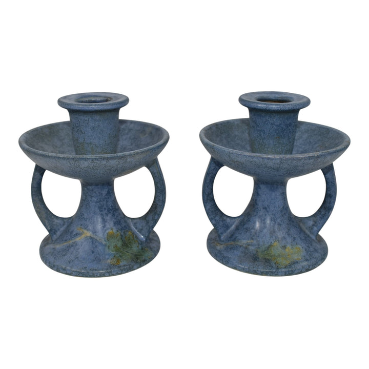 Roseville Windsor Blue 1931 Vintage Art Pottery Ceramic Candle Holders 1084-4