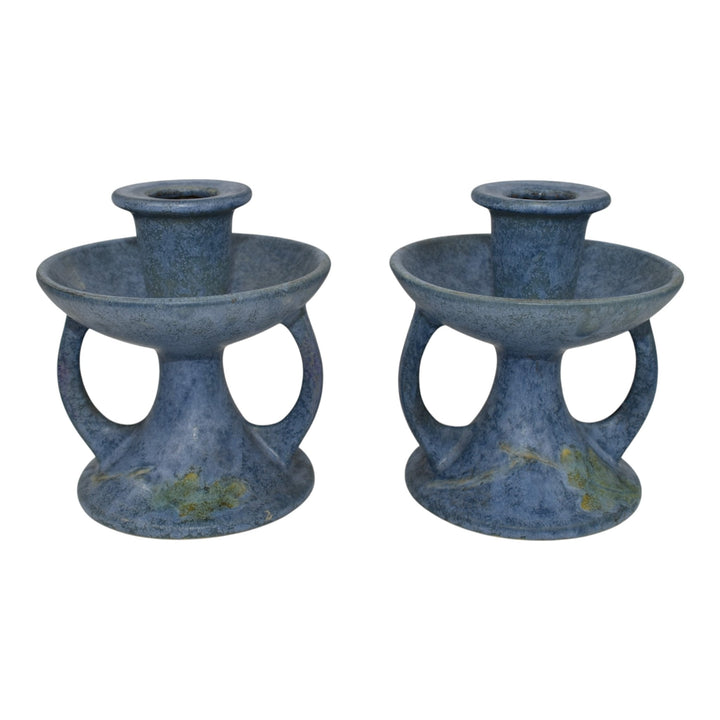 Roseville Windsor Blue 1931 Vintage Art Pottery Ceramic Candle Holders 1084-4