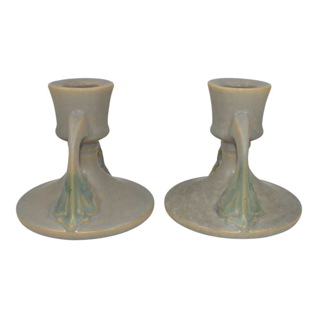 Roseville Tuscany Gray 1927 Vintage Art Deco Pottery Candle Holders 1066-3