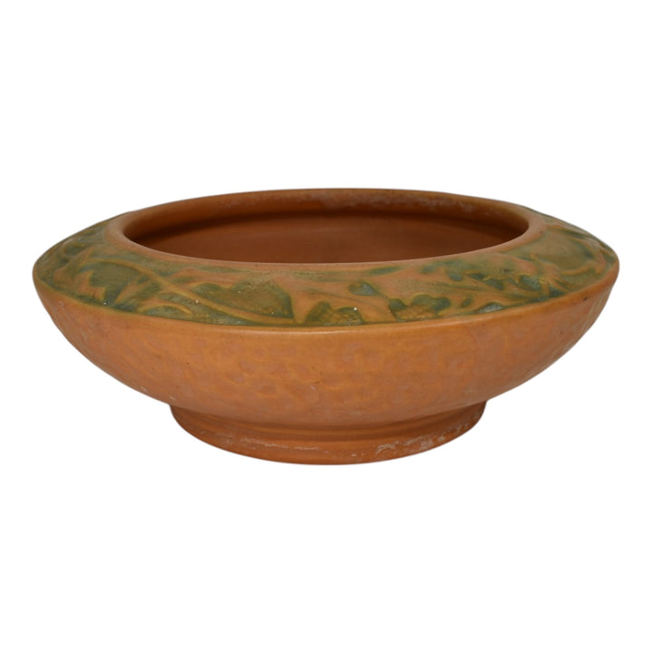 Weller Breton 1920s Art Pottery Matte Orange And Green Floral Bowl - Just Art Pottery