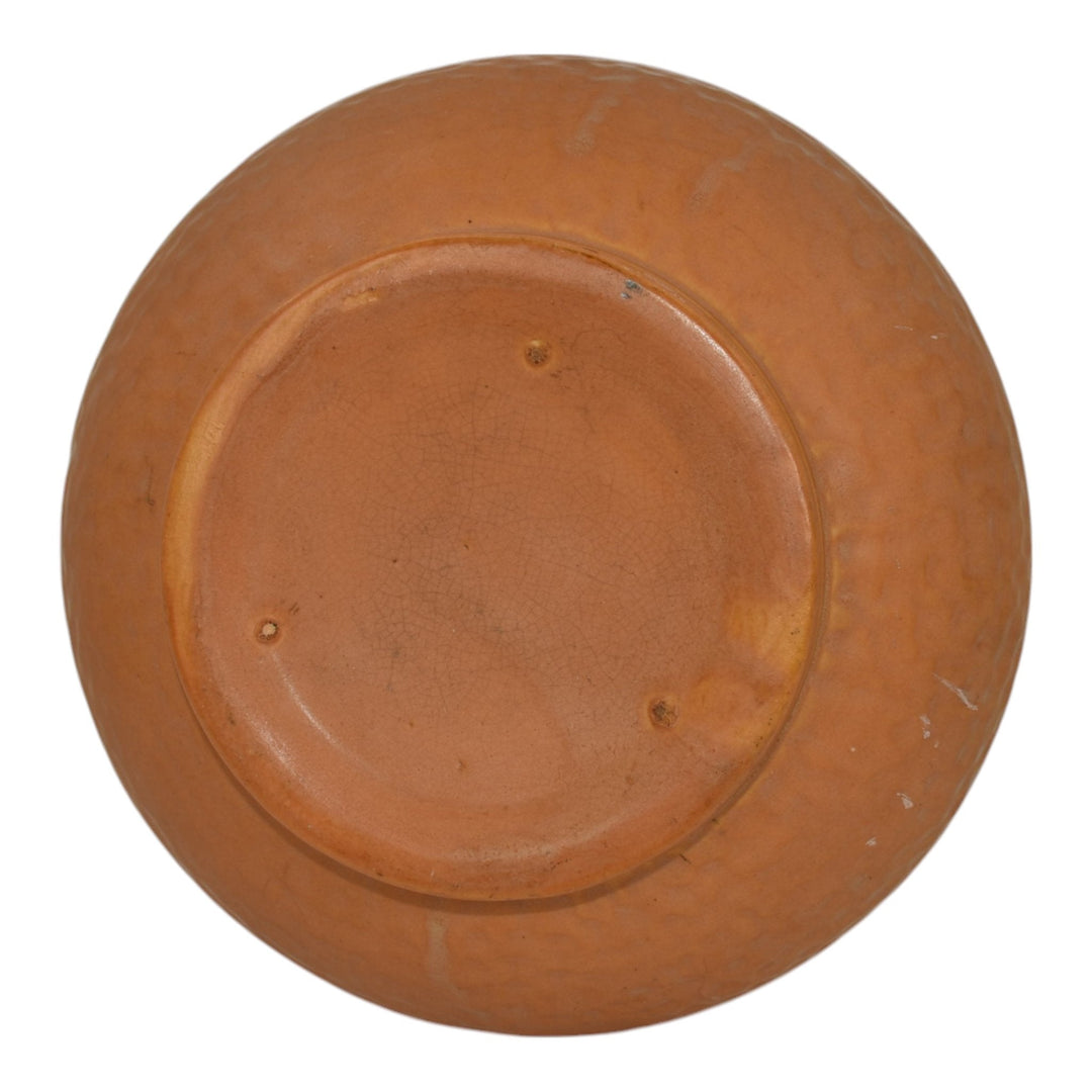 Weller Breton 1920s Art Pottery Matte Orange And Green Floral Bowl - Just Art Pottery