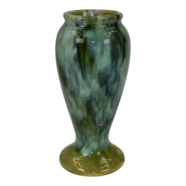 Brush McCoy 1930s Vintage Art Deco Pottery Green Onyx Blended Ceramic Vase 745