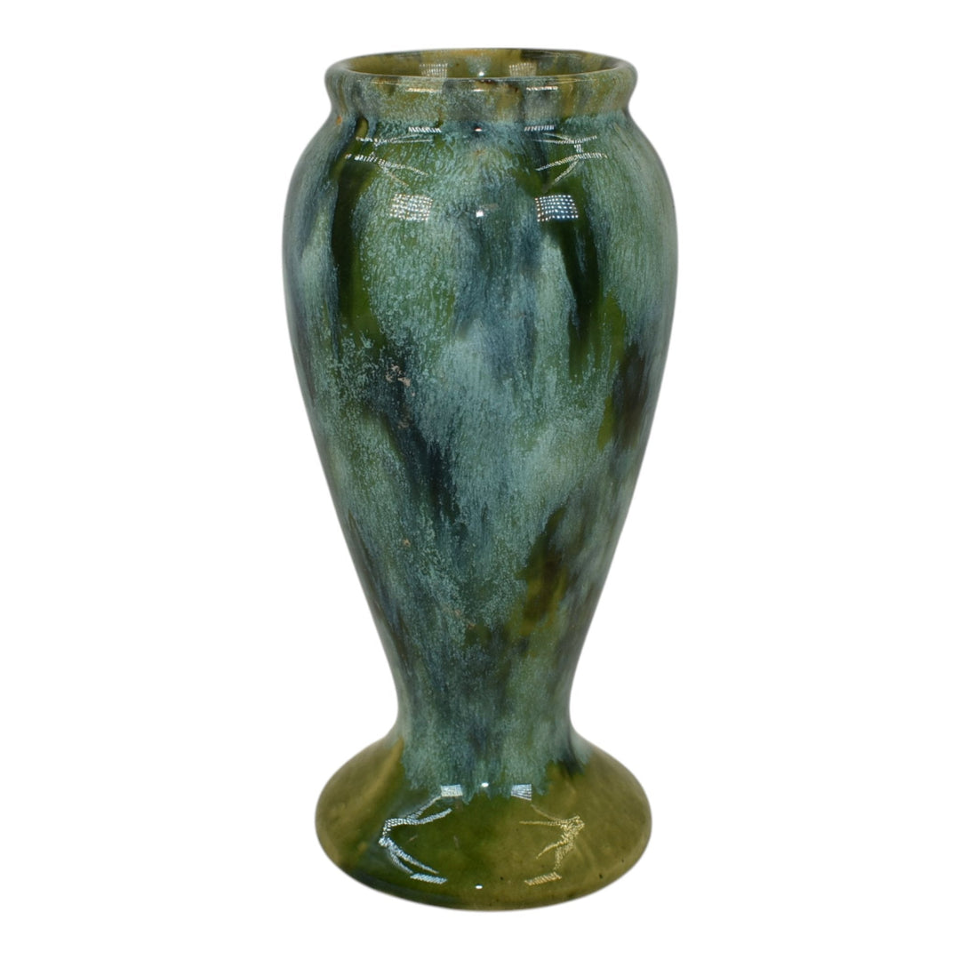 Brush McCoy 1930s Vintage Art Deco Pottery Green Onyx Blended Ceramic Vase 745