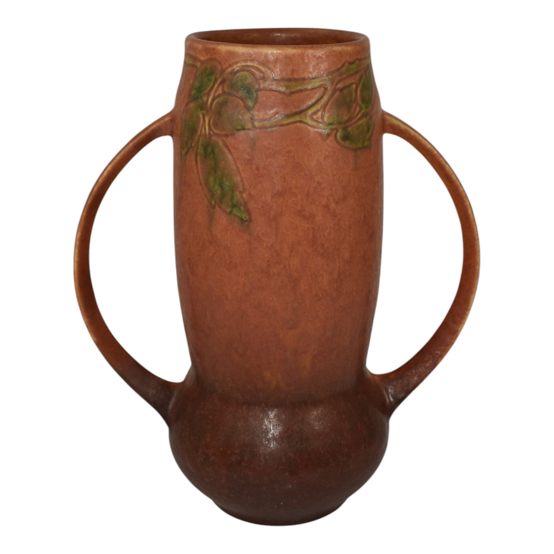 Roseville Windsor Brown 1931 Vintage Art Pottery Ceramic Handled Vase 553-9 - Just Art Pottery