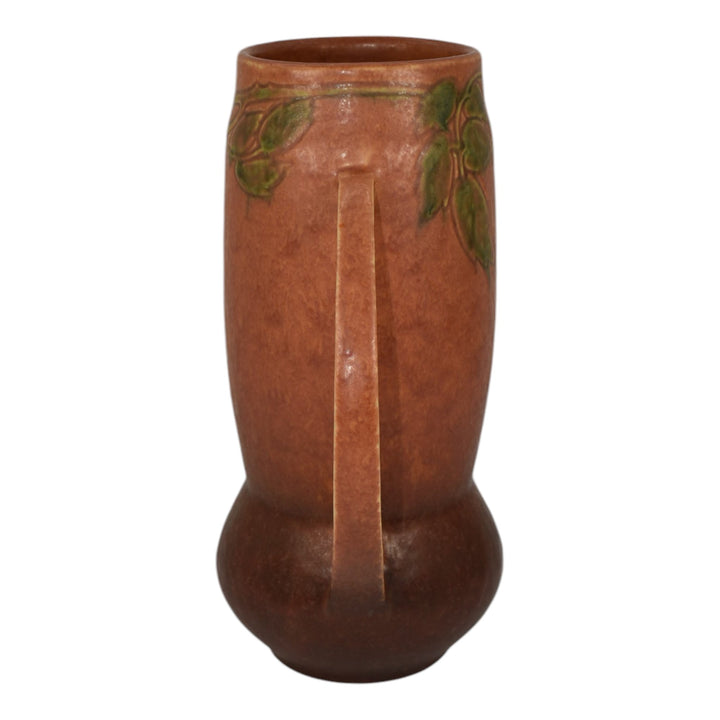Roseville Windsor Brown 1931 Vintage Art Pottery Ceramic Handled Vase 553-9 - Just Art Pottery