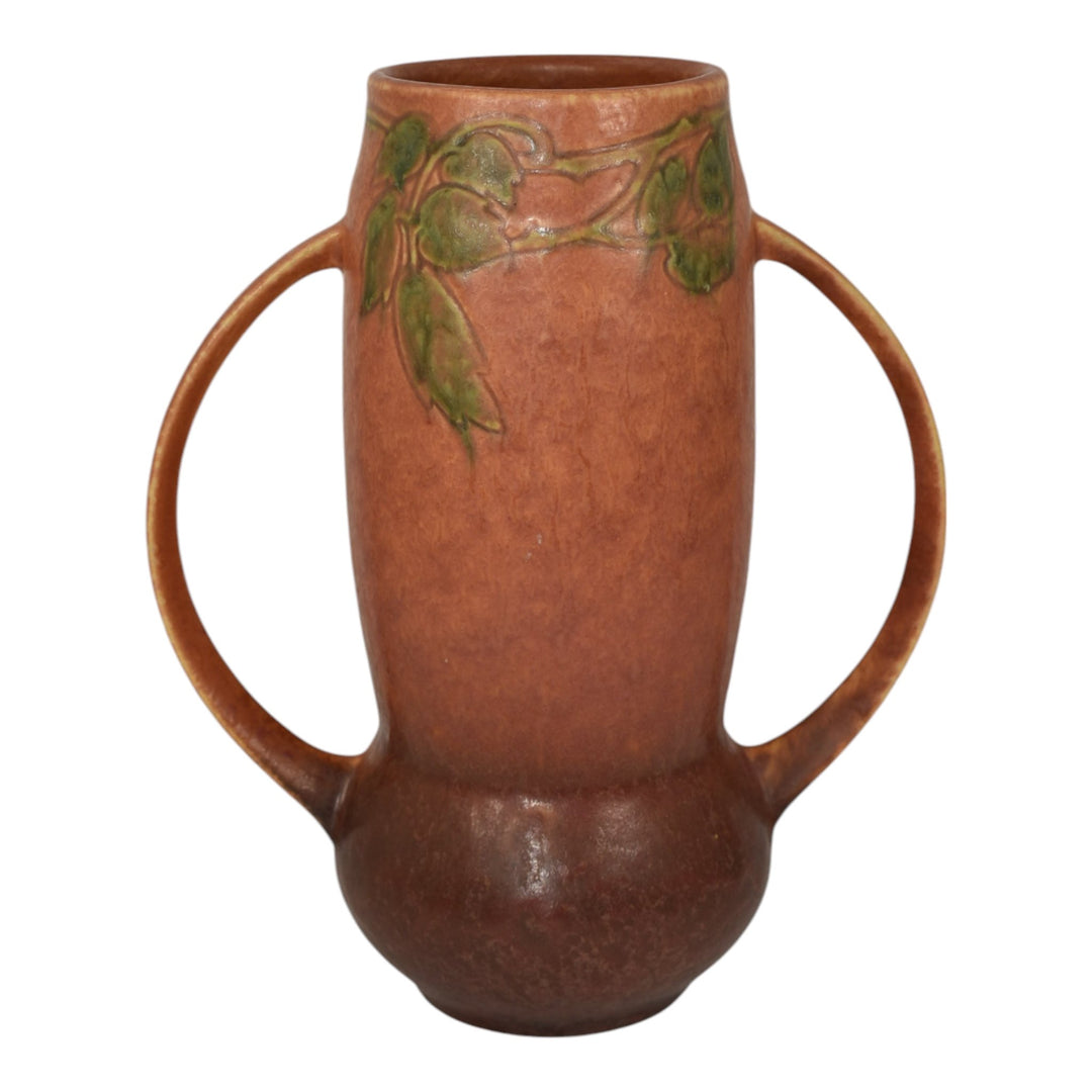 Roseville Windsor Brown 1931 Vintage Art Pottery Ceramic Handled Vase 553-9 - Just Art Pottery