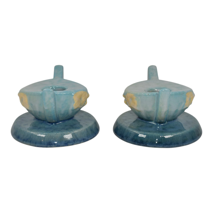 Roseville Wincraft Blue 1948 Mid Century Modern Pottery Candle Holders 251