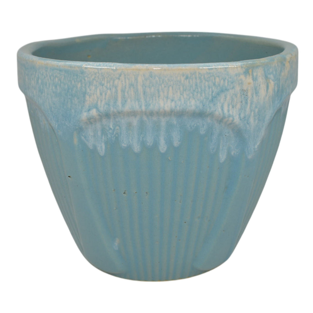 Robinson Ransbottom Vintage Ohio Art Pottery Blue Ceramic Flower Pot Planter - Just Art Pottery
