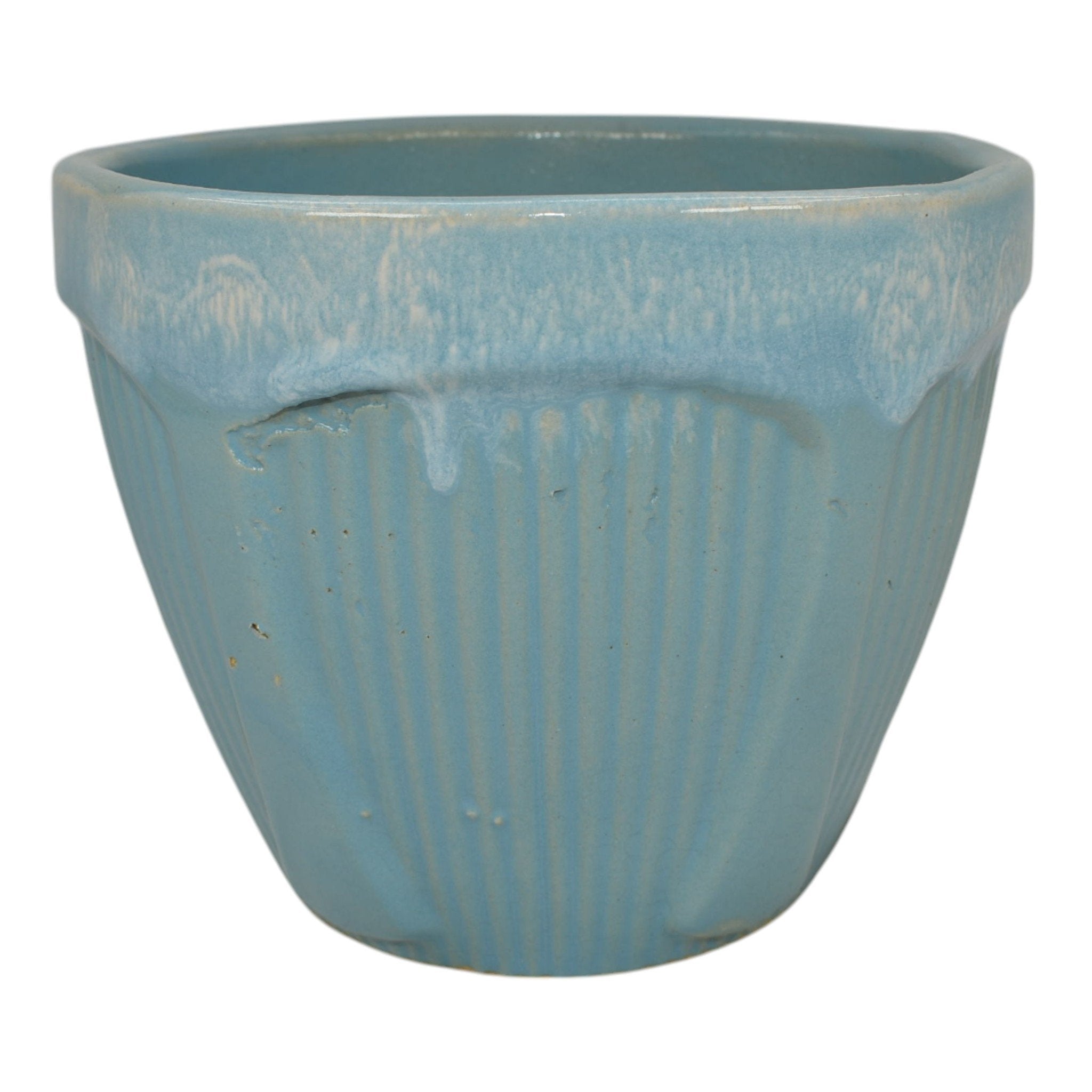 teal ceramic flower pot Robinson Ransbottom Vintage Ohio Art Pottery Blue Ceramic Flower Pot P