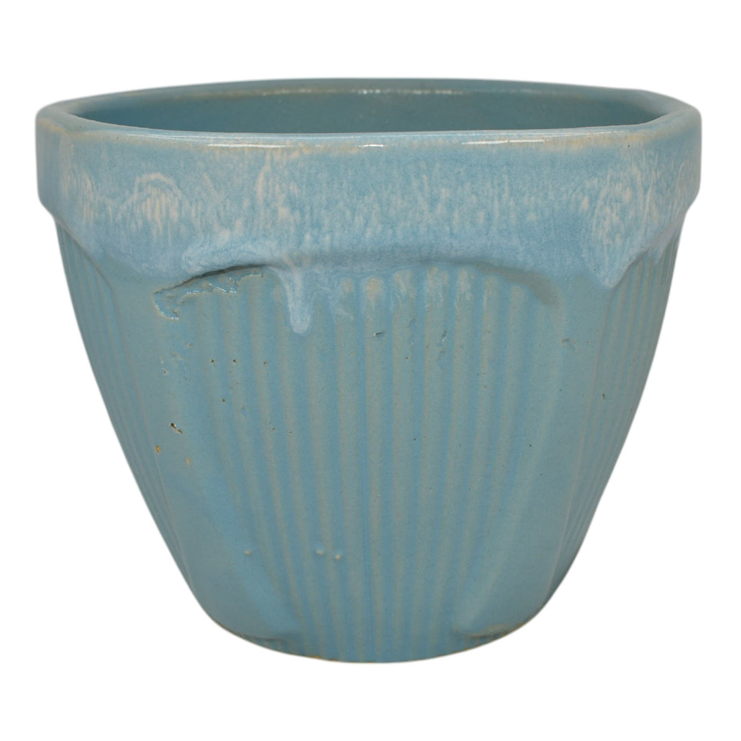 Robinson Ransbottom Vintage Ohio Art Pottery Blue Ceramic Flower Pot Planter - Just Art Pottery