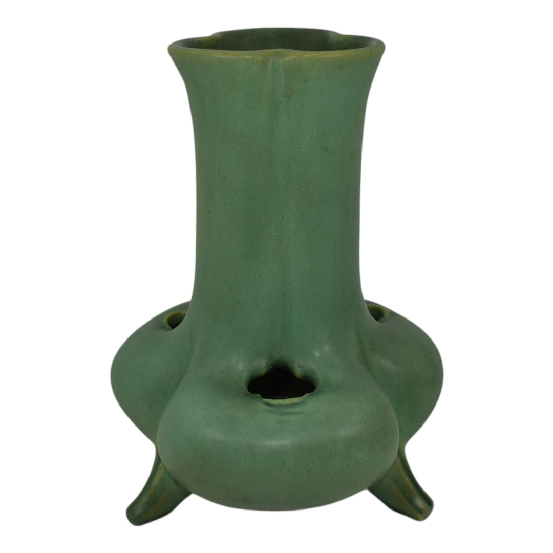 Teco Arts And Crafts Pottery Matte Green Footed Ceramic Vase 115