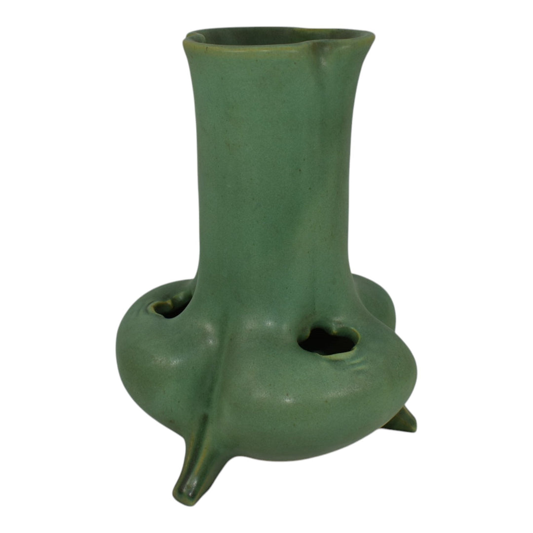 Teco Arts And Crafts Pottery Matte Green Footed Ceramic Vase 115