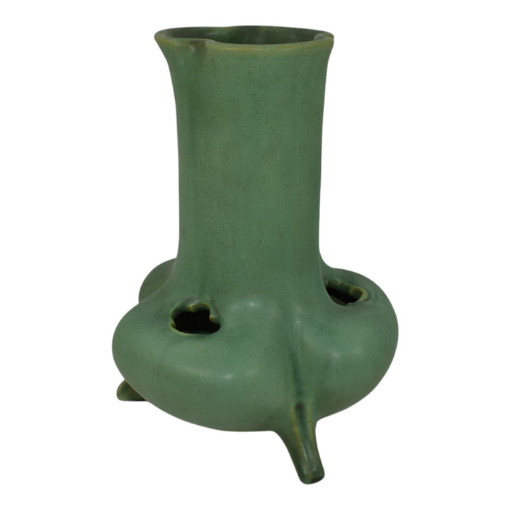 Teco Arts And Crafts Pottery Matte Green Footed Ceramic Vase 115