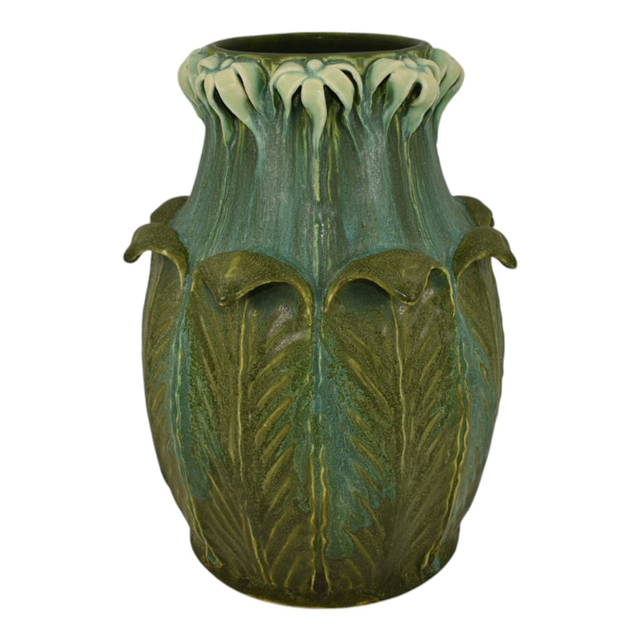 Jonathan White Odd Inq Studio Art Pottery Matte Green Curled Leaf Floral Vase