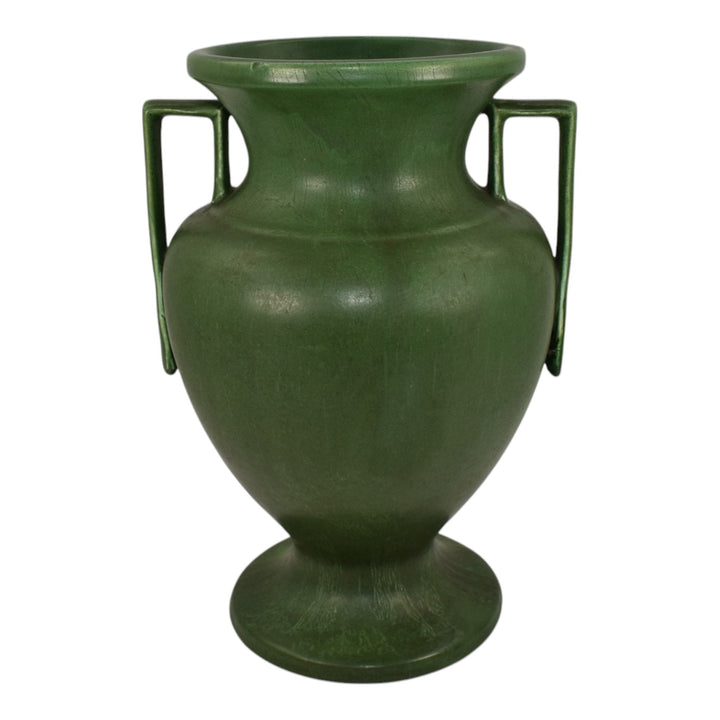 Hampshire Early 1900s Vintage Art Pottery Matte Green Handled Ceramic Vase