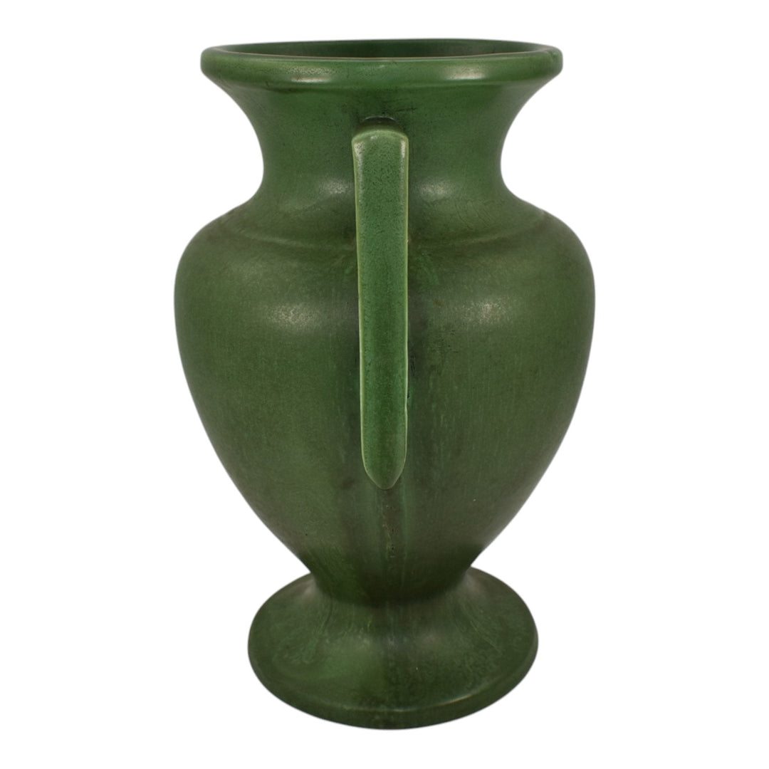 Hampshire Early 1900s Vintage Art Pottery Matte Green Handled Ceramic Vase