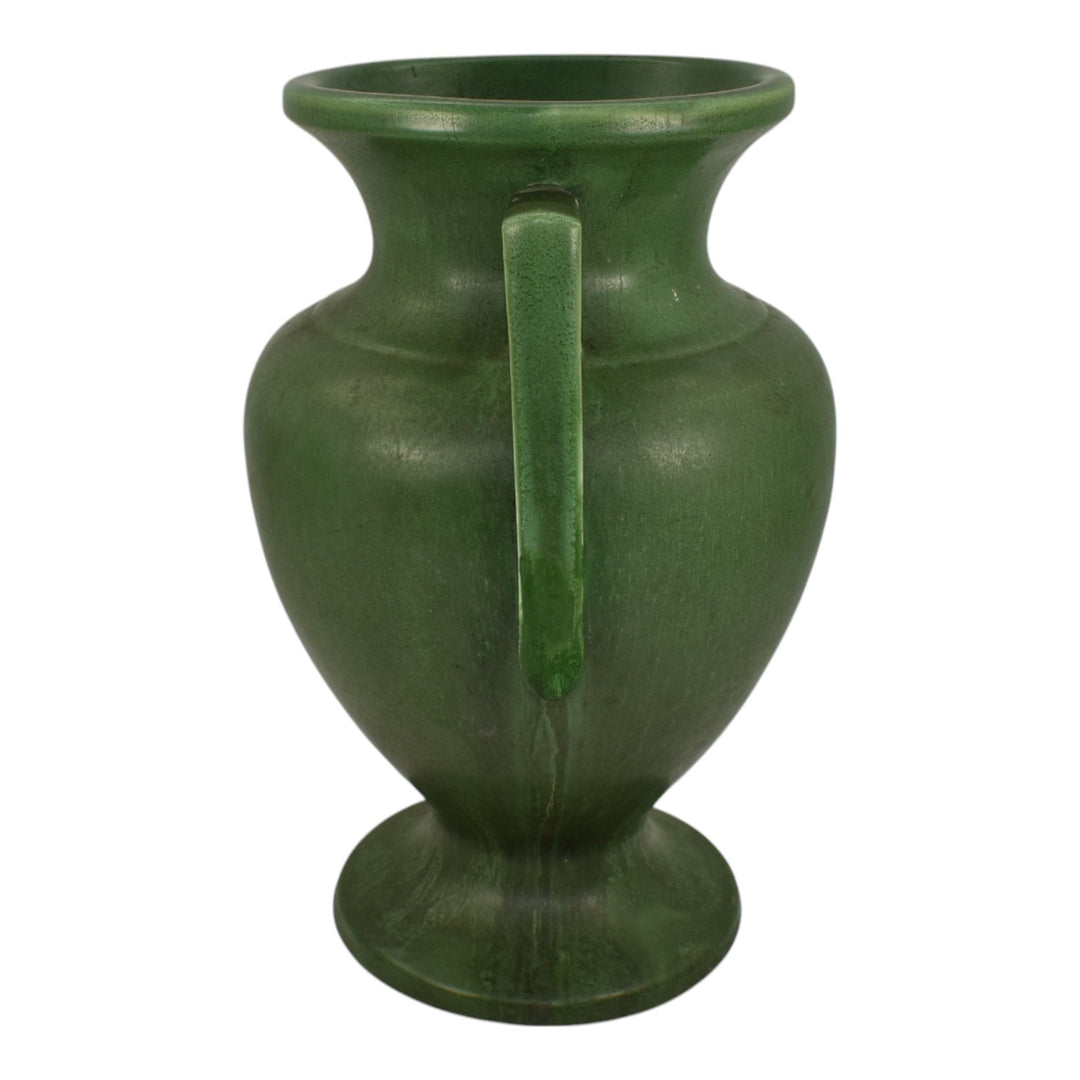 Hampshire Early 1900s Vintage Art Pottery Matte Green Handled Ceramic Vase