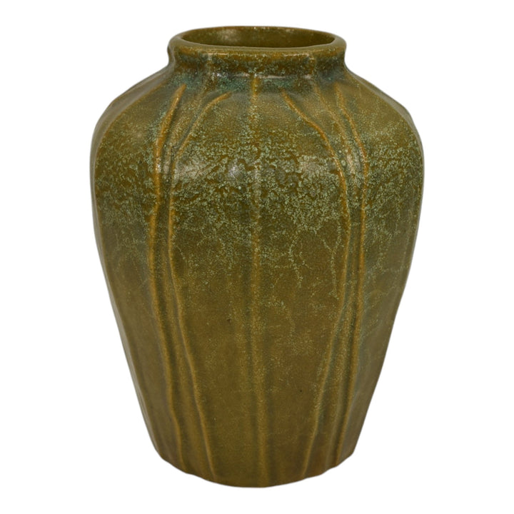 Chicago Crucible Vintage Arts and Crafts Pottery Matte Green Leaf Ceramic Vase