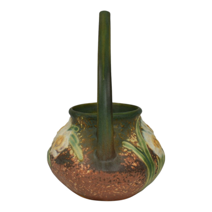 Roseville Jonquil 1931 Vintage Arts And Crafts Pottery Brown Basket 324-8 - Just Art Pottery