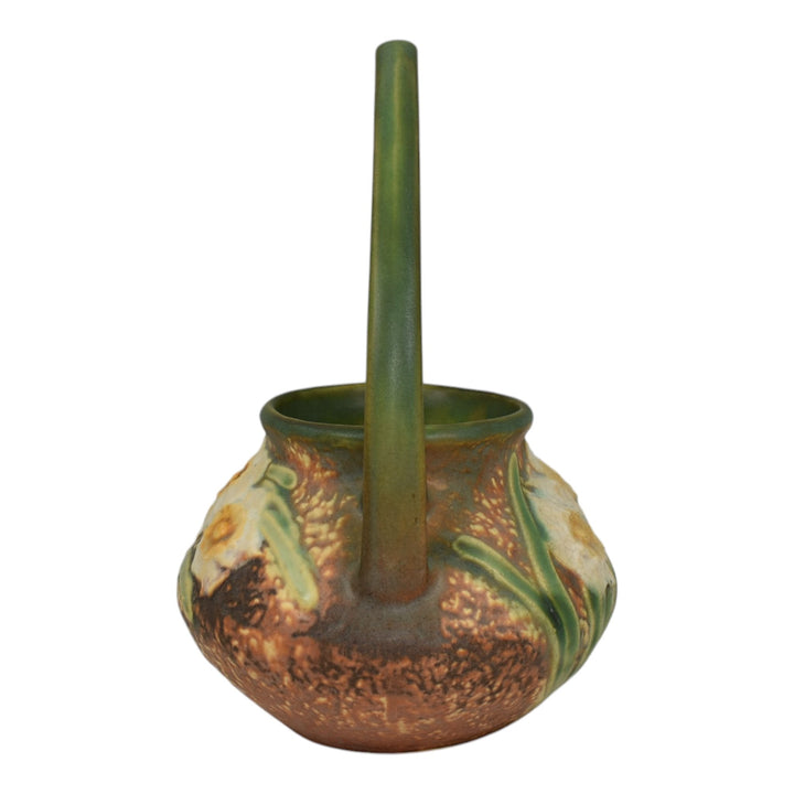 Roseville Jonquil 1931 Vintage Arts And Crafts Pottery Brown Basket 324-8 - Just Art Pottery