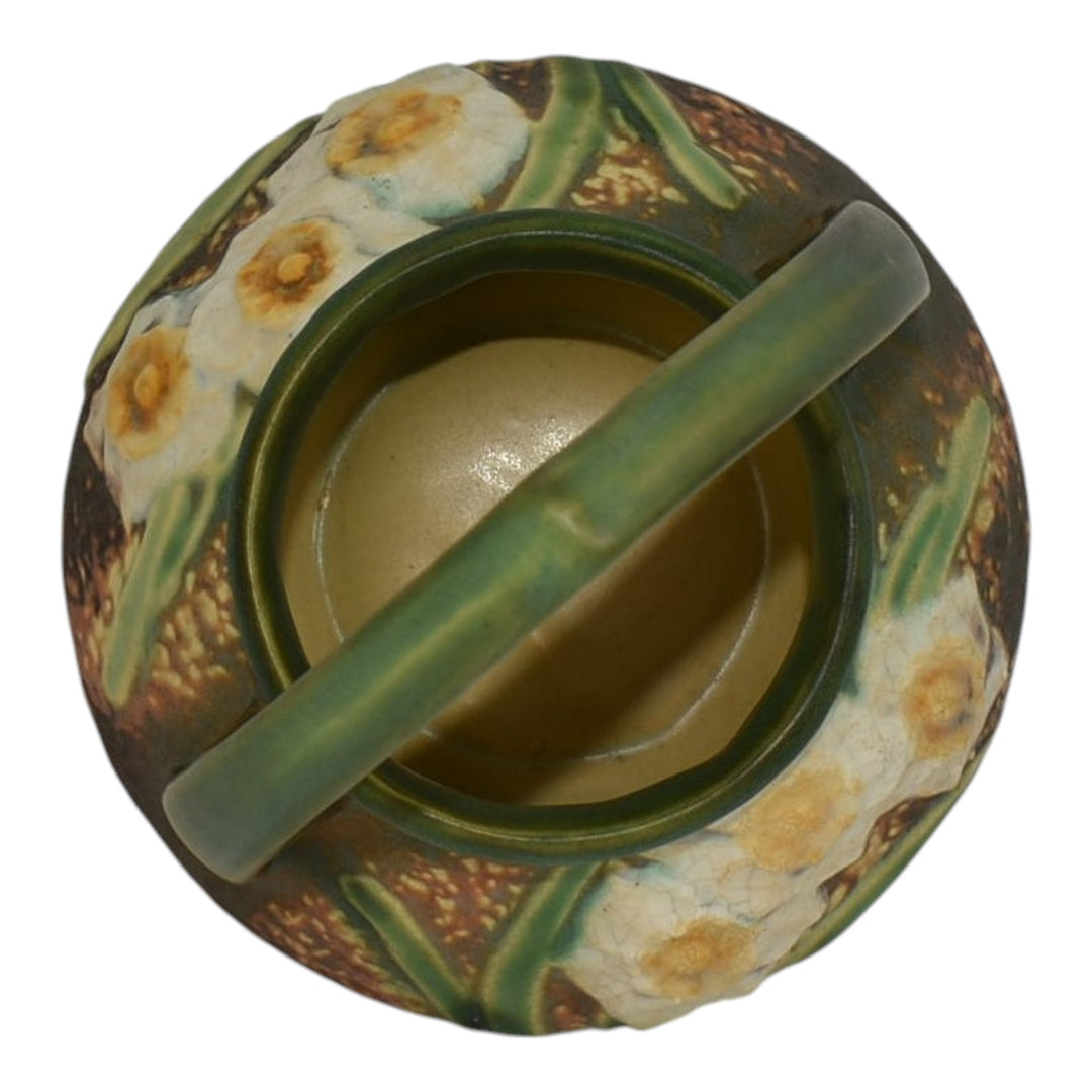 Roseville Jonquil 1931 Vintage Arts And Crafts Pottery Brown Basket 324-8 - Just Art Pottery