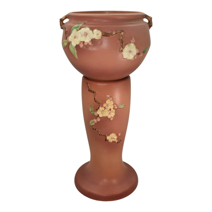 Roseville Apple Blossom 1949 Vintage Art Pottery Pink Jardiniere Pedestal 302-8