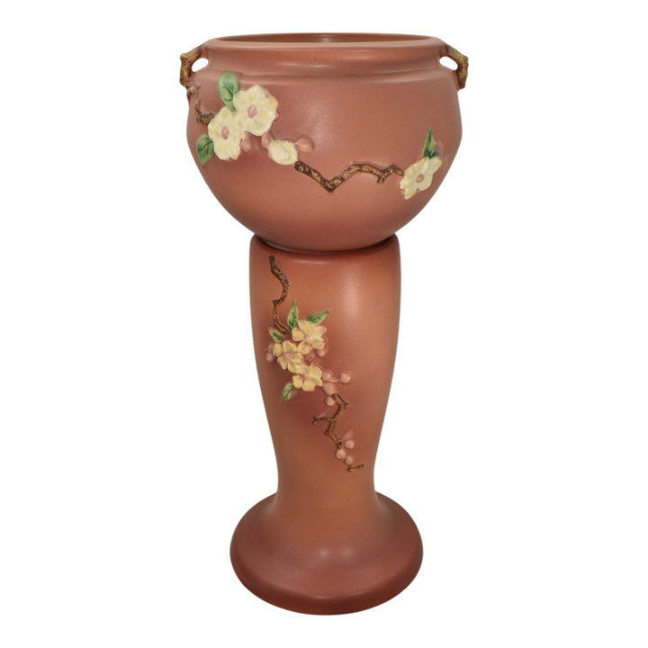 Roseville Apple Blossom 1949 Vintage Art Pottery Pink Jardiniere Pedestal 302-8