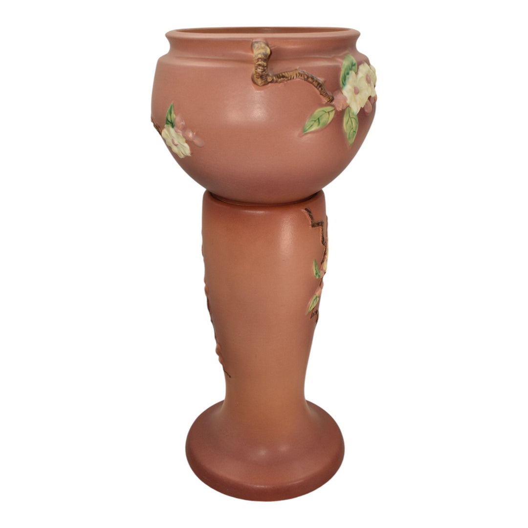 Roseville Apple Blossom 1949 Vintage Art Pottery Pink Jardiniere Pedestal 302-8